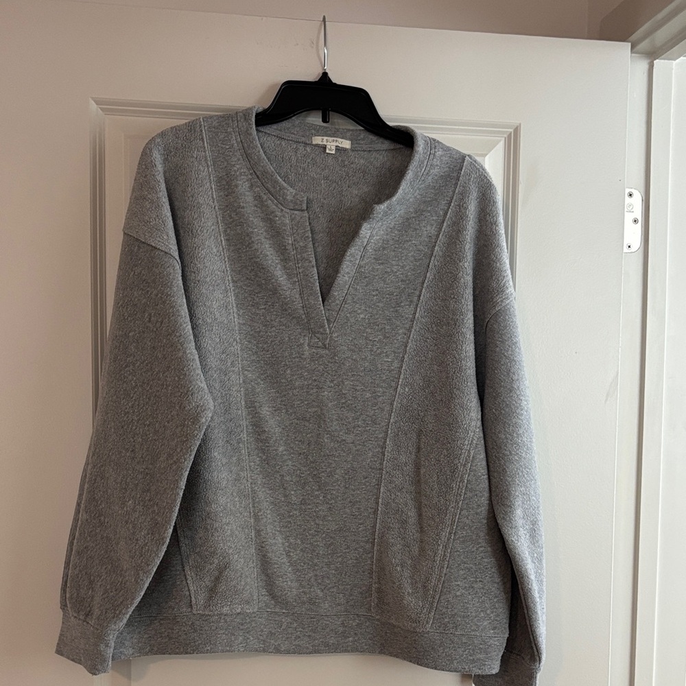Z Supply Grey V-Neck Split Sweatshirt